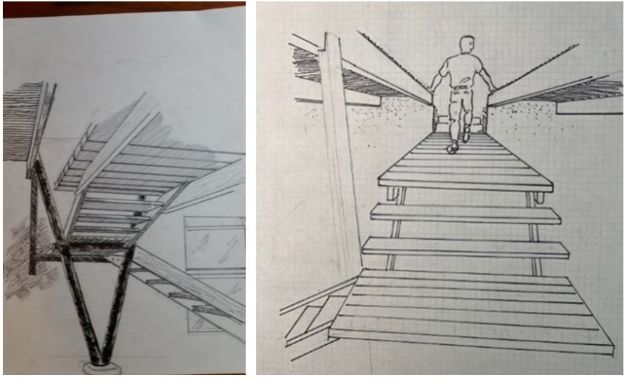 A drawing of a person walking up stairs

Description automatically generated